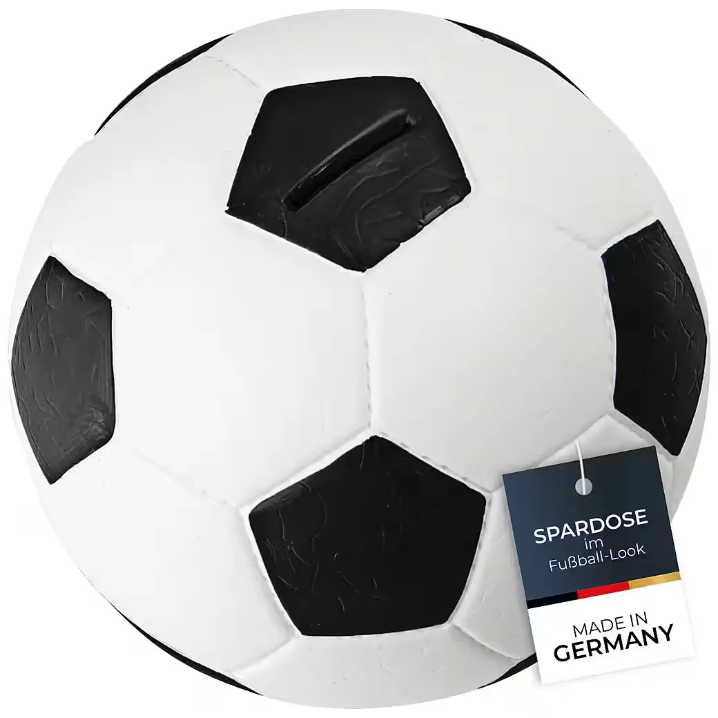 HMF Fußball-Spardose mit Schloss, Lederoptik, 15 cm, schwarz-weiß