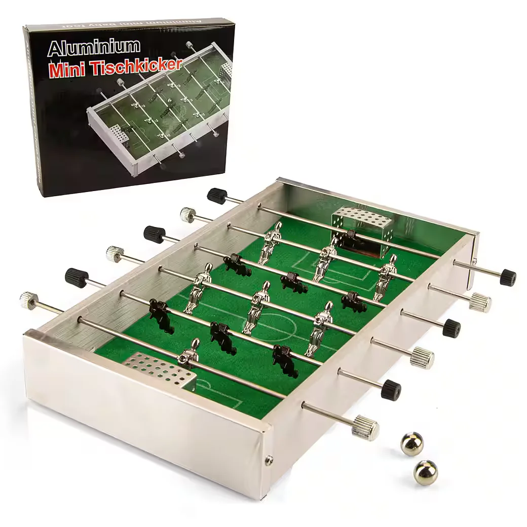 GOODS+GADGETS Mini Kickertisch Alu Tischfußball tragbar kompakt